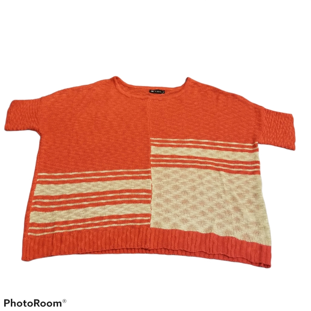 (1XL) C.O.C. Ultra Soft Thin Knit Top Bohemian Colorful Short Sleeved